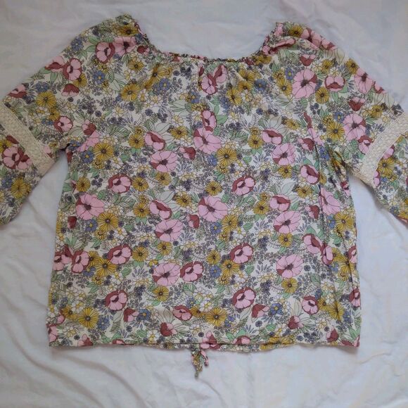 Floral Pop Over Button Blouse Peasant Cottagecore Boho 3/4 Sleeve Womens Size 2X - Picture 10 of 13